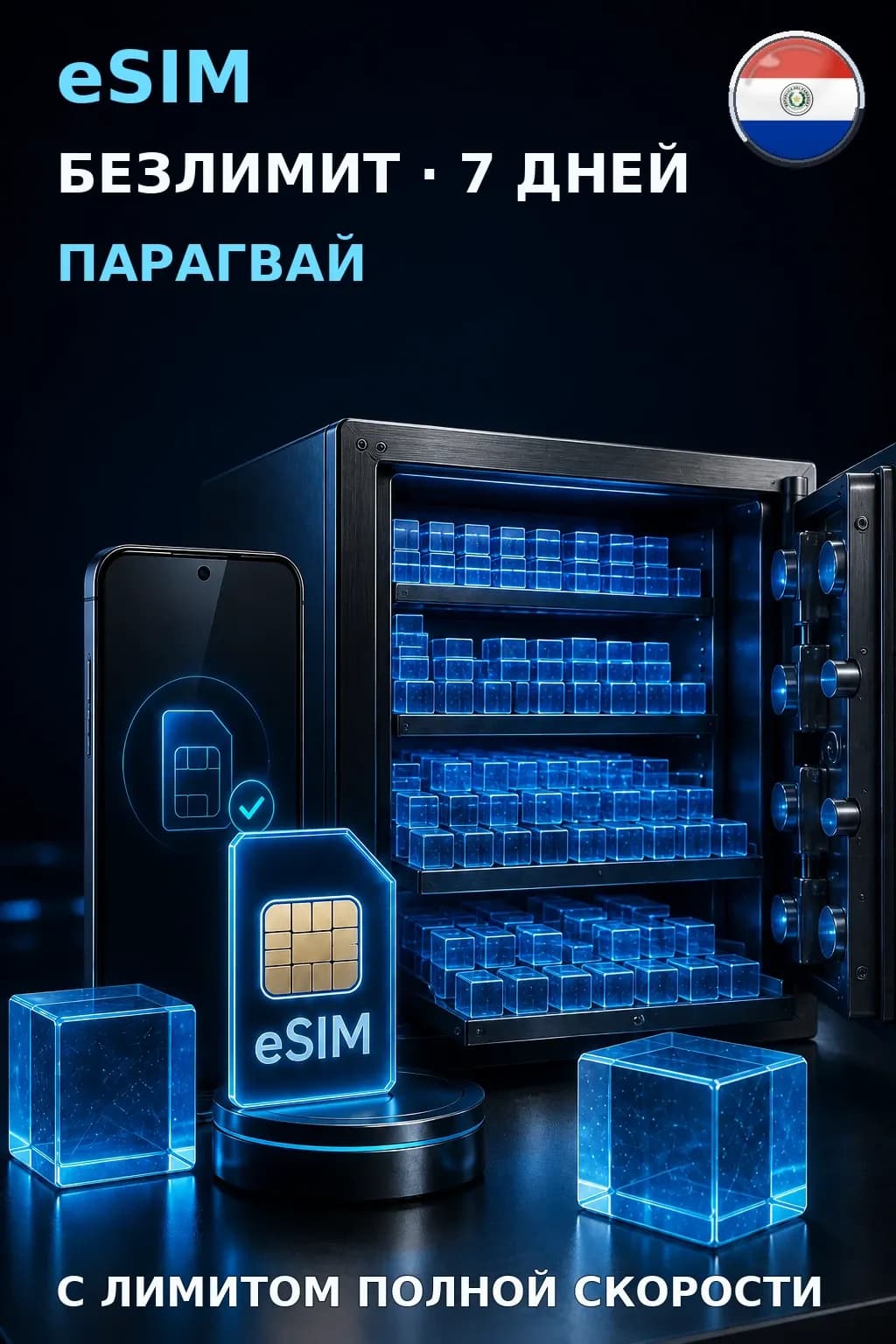 eSIM Парагвай — БЕЗЛИМИТ, 7 дней — интернет