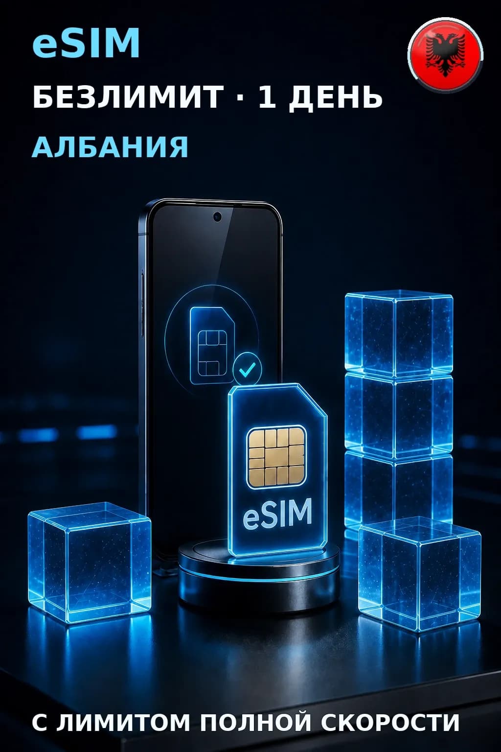 eSIM Албания — БЕЗЛИМИТ, 1 день — интернет