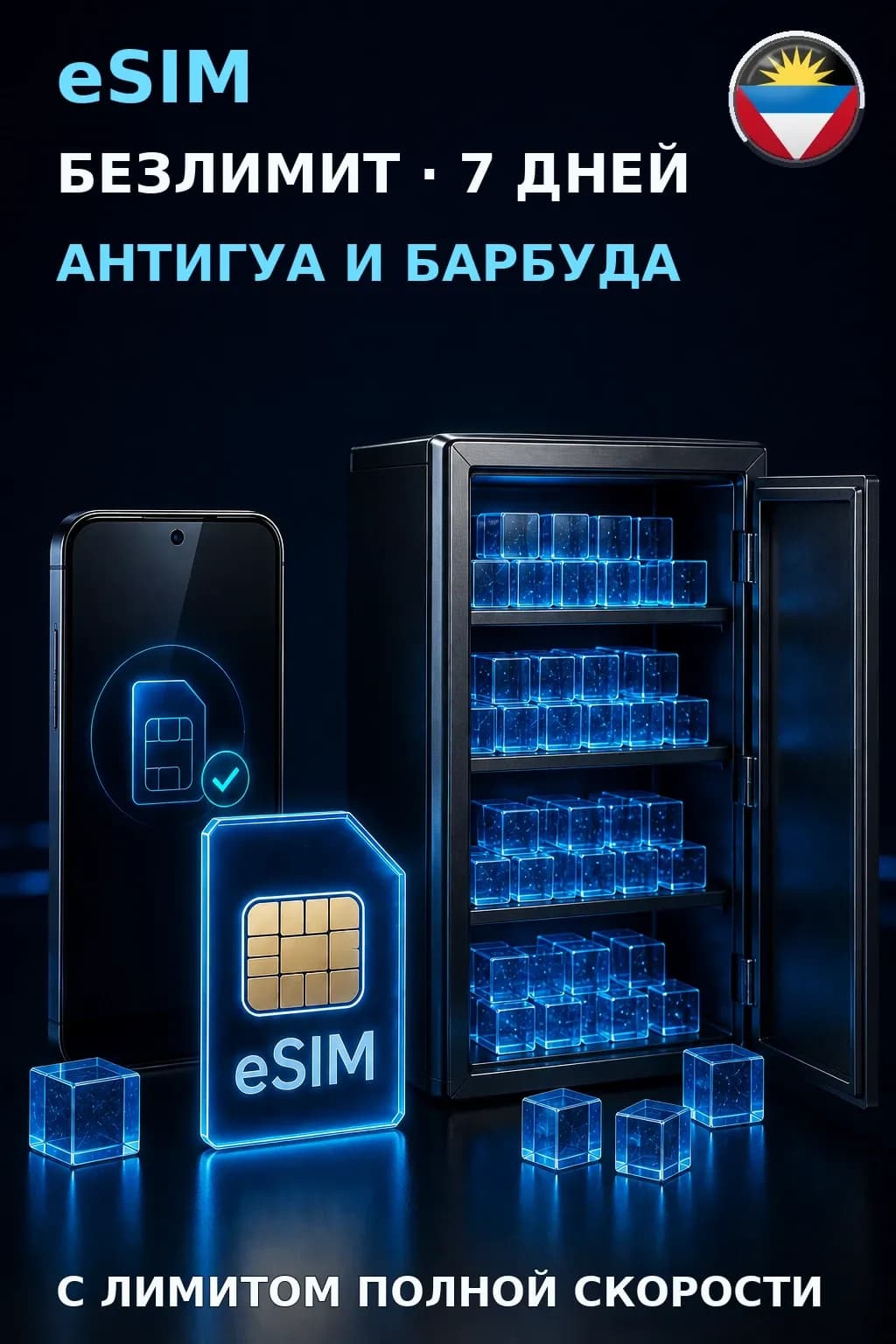eSIM Антигуа и Барбуда — БЕЗЛИМИТ, 7 дней — интернет