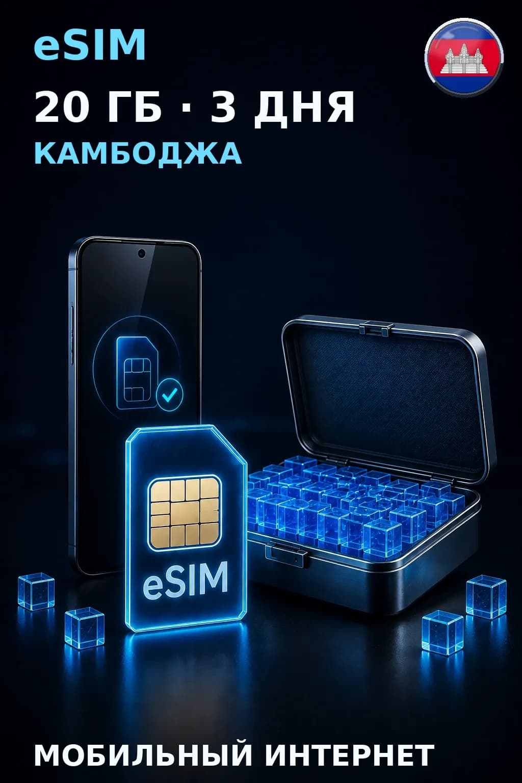 eSIM Камбоджа — 20 ГБ, 3 дня — интернет