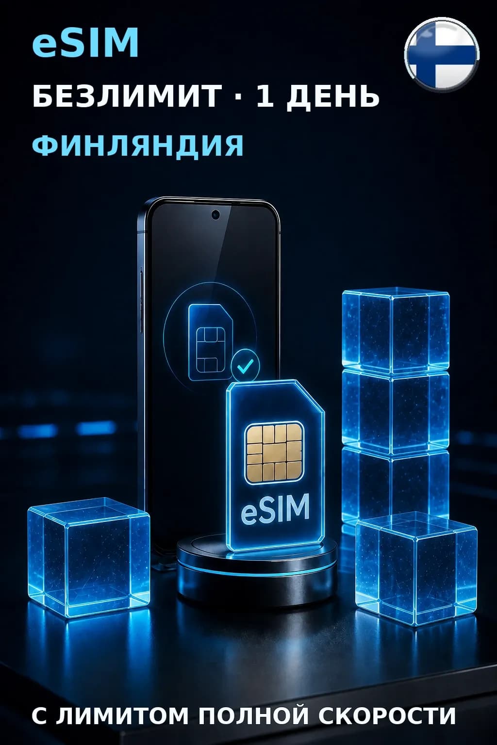 eSIM Финляндия — БЕЗЛИМИТ, 1 день — интернет