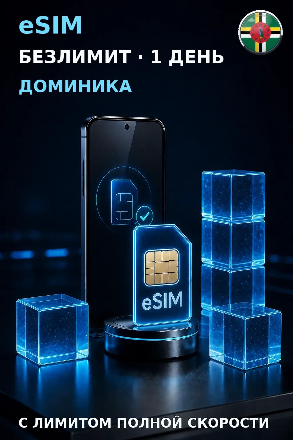 eSIM Доминика — БЕЗЛИМИТ, 1 день — интернет