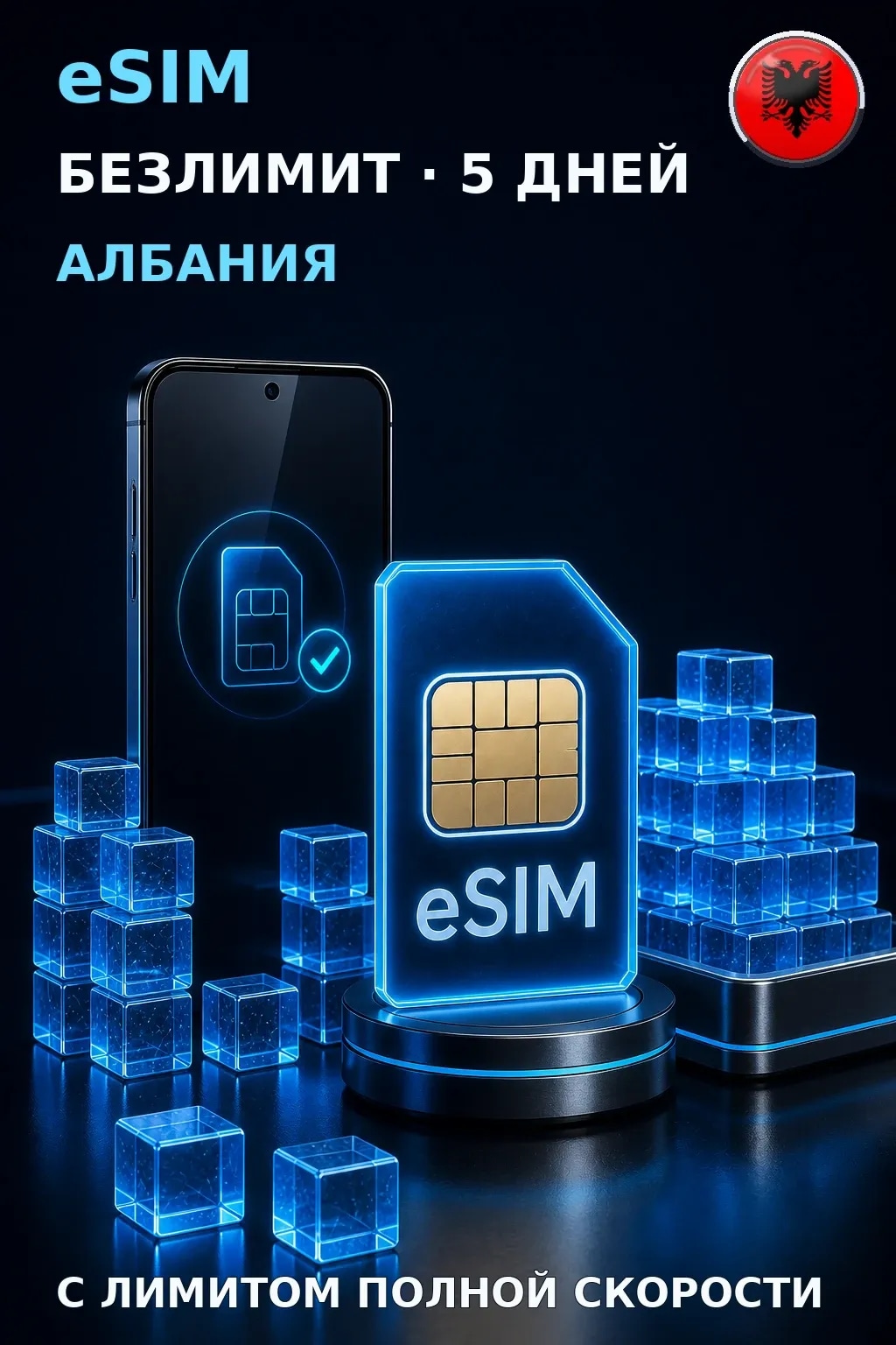 eSIM Албания — БЕЗЛИМИТ, 5 дней — интернет