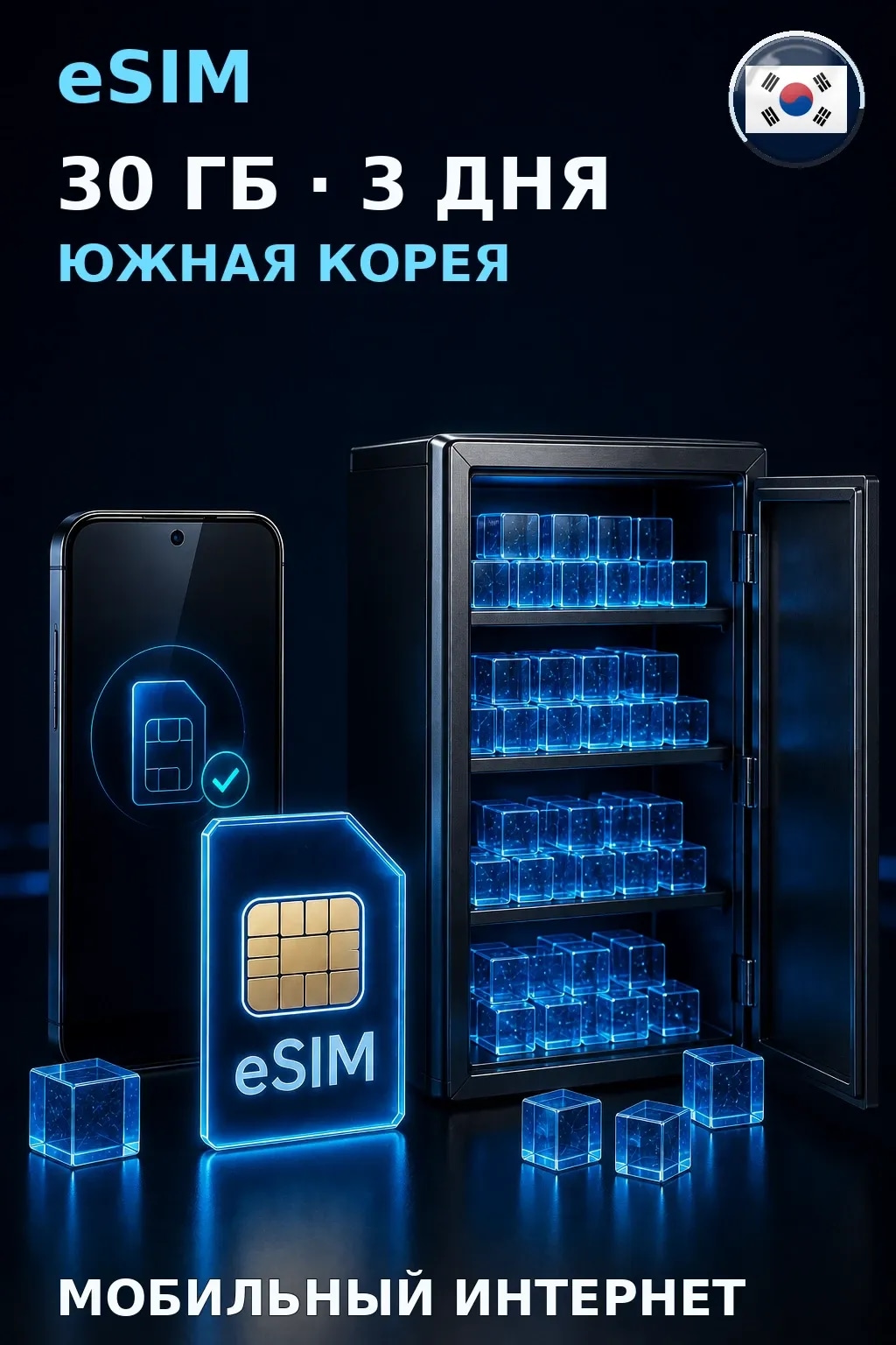 eSIM Южная Корея — 30 ГБ, 3 дня — интернет