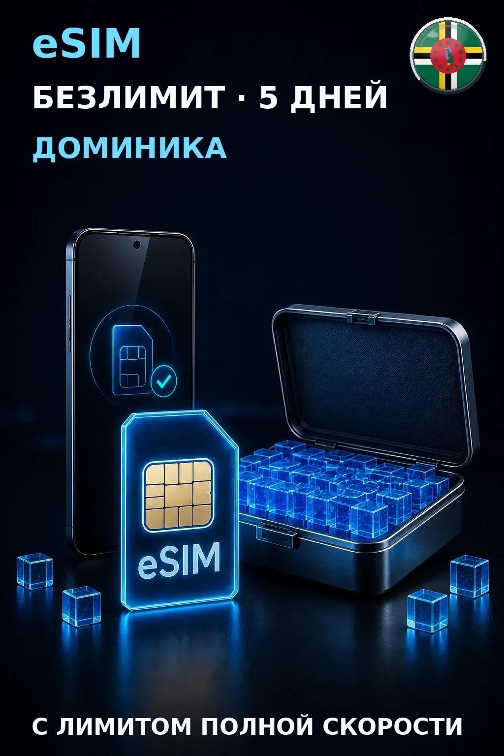 eSIM Доминика — БЕЗЛИМИТ, 5 дней — интернет
