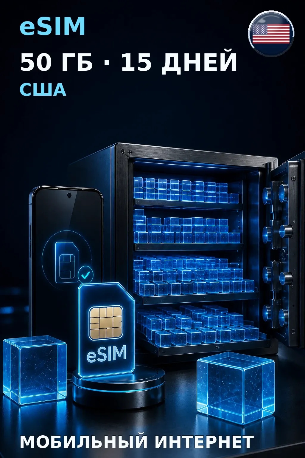eSIM США — 50 ГБ, 15 дней — интернет