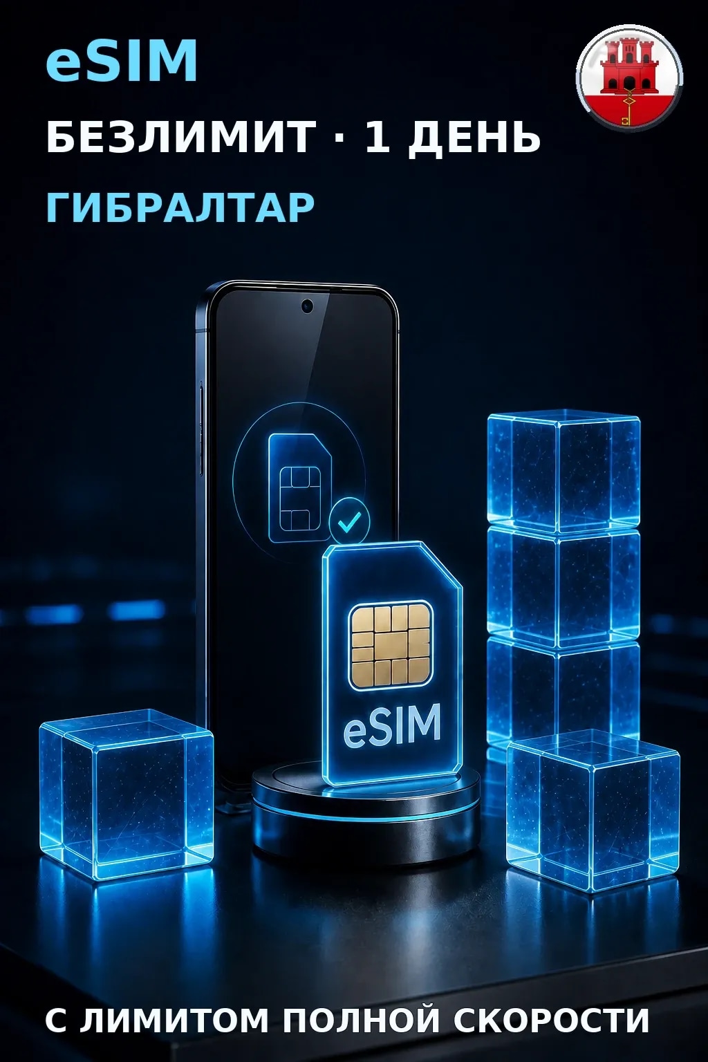 eSIM Гибралтар — БЕЗЛИМИТ, 1 день — интернет