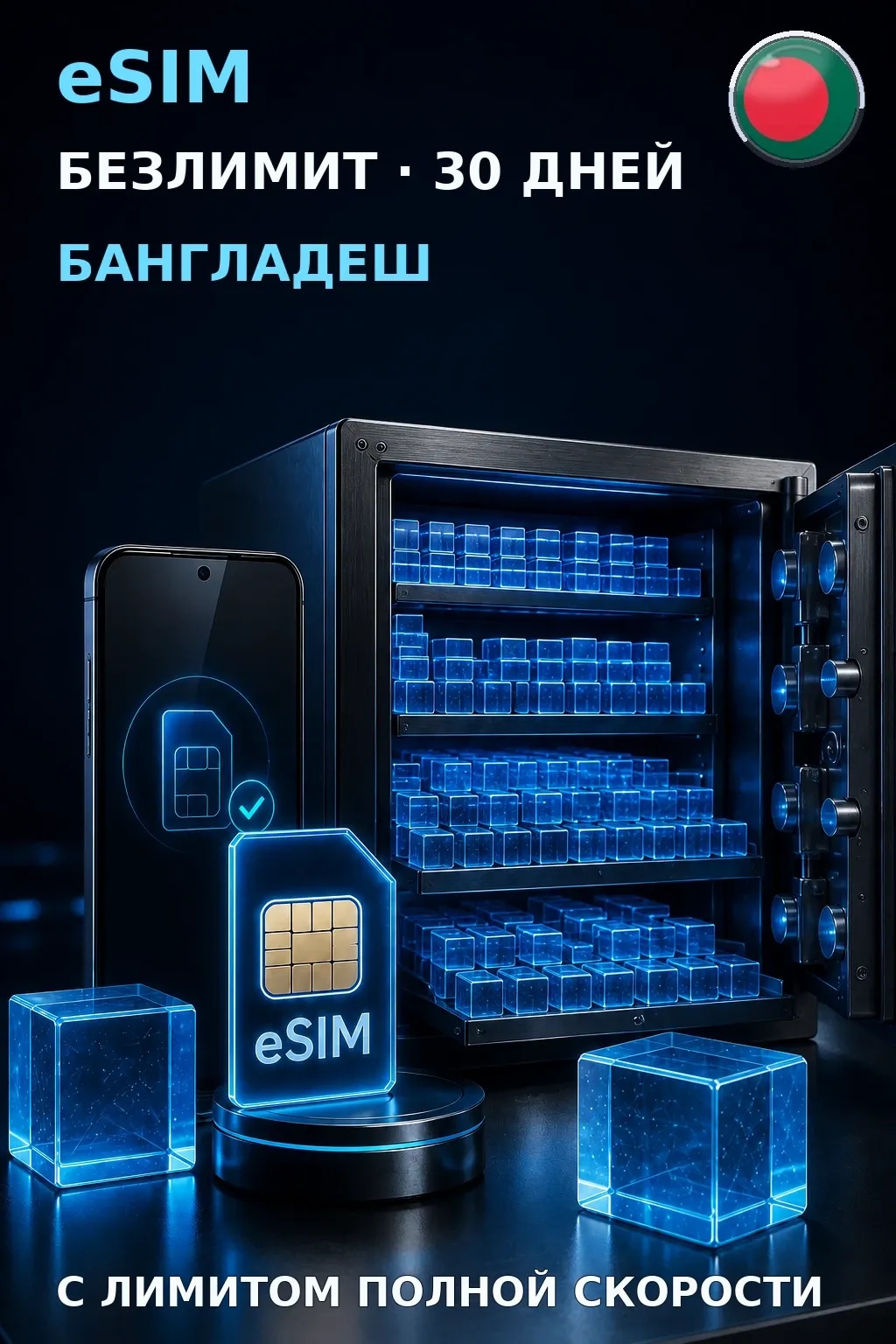 eSIM Бангладеш — БЕЗЛИМИТ, 30 дней — интернет