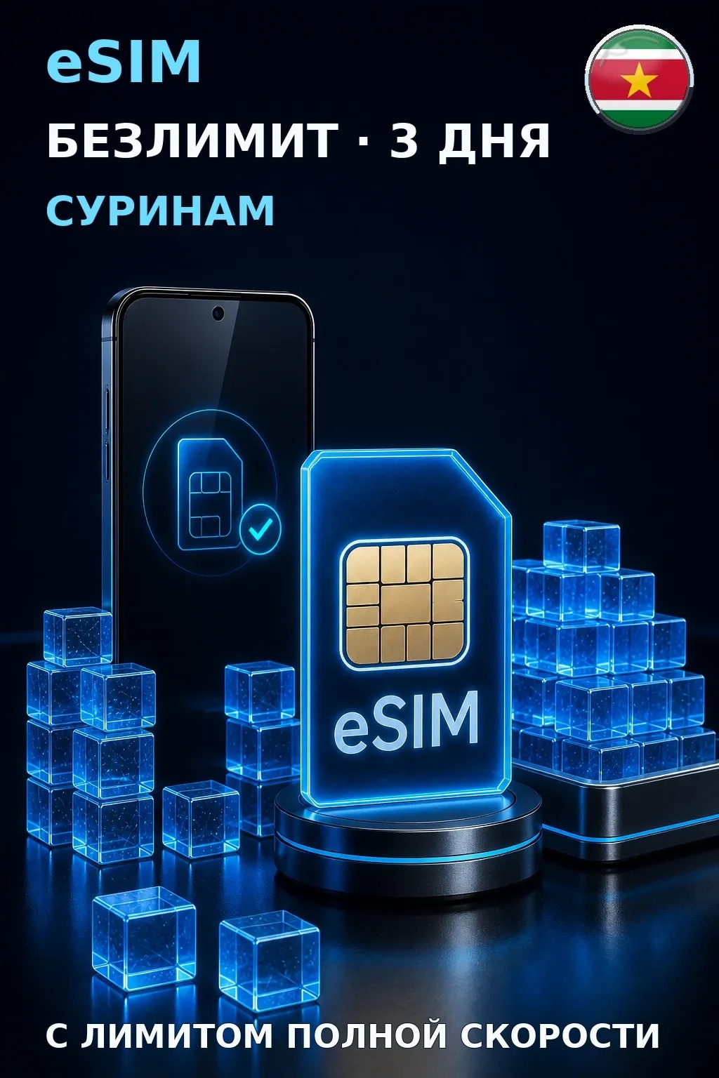 eSIM Суринам — БЕЗЛИМИТ, 3 дня — интернет