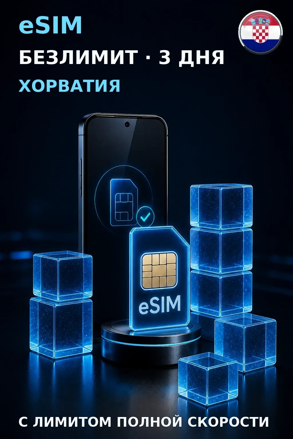 eSIM Хорватия — БЕЗЛИМИТ, 3 дня — интернет