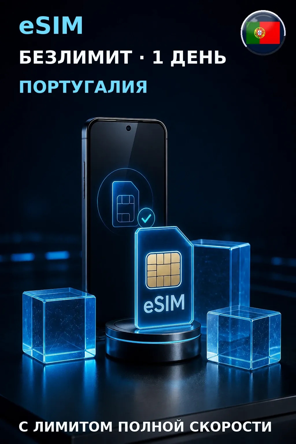 eSIM Португалия — БЕЗЛИМИТ, 1 день — интернет