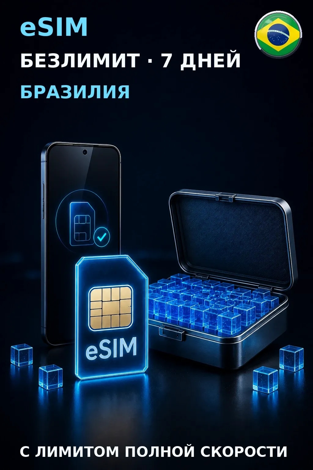 eSIM Бразилия — БЕЗЛИМИТ, 7 дней — интернет