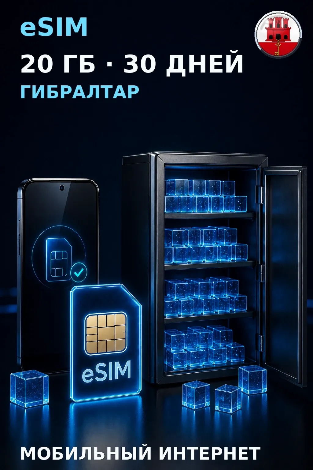 eSIM Гибралтар — 20 ГБ, 30 дней — интернет