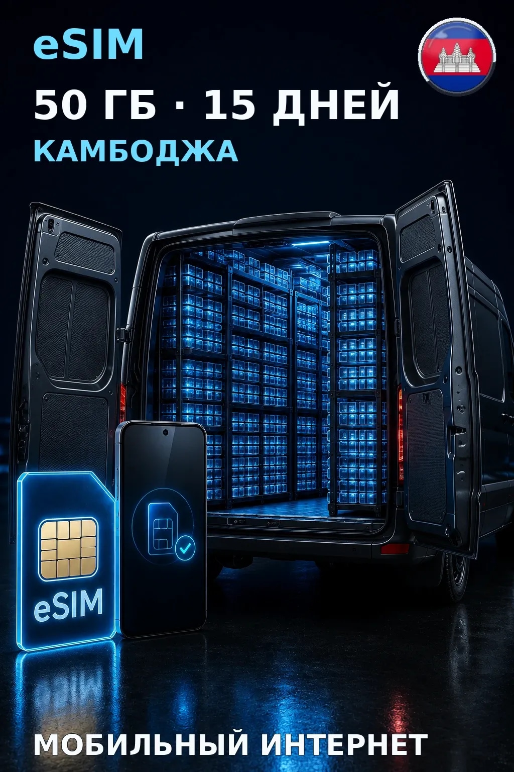 eSIM Камбоджа — 50 ГБ, 15 дней — интернет