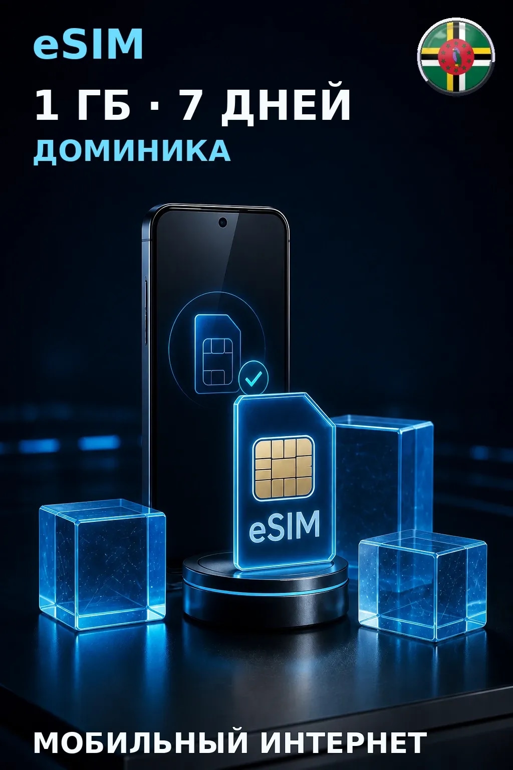 eSIM Доминика — 1 ГБ, 7 дней — интернет