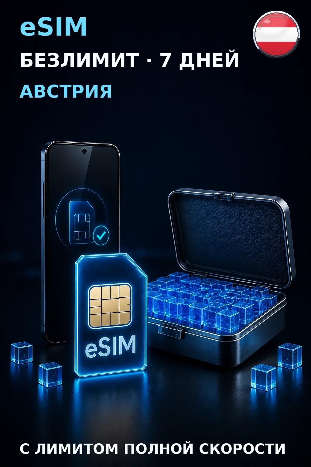 eSIM Австрия — БЕЗЛИМИТ, 7 дней — интернет