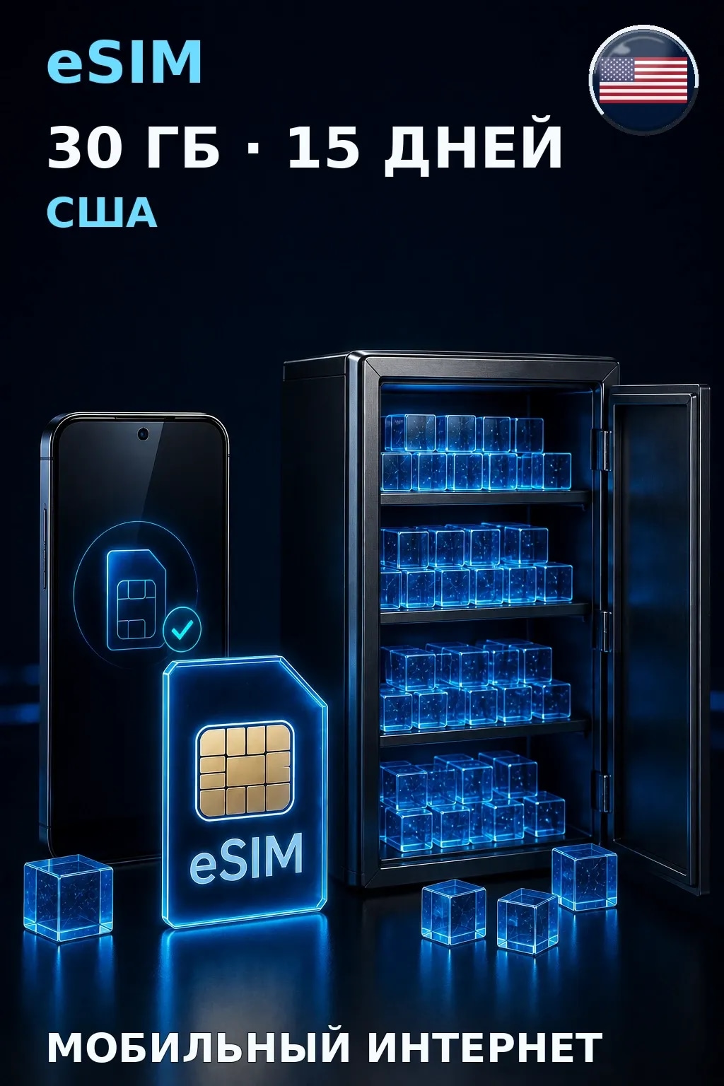 eSIM США — 30 ГБ, 15 дней — интернет