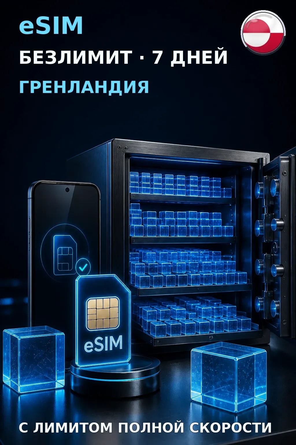 eSIM Гренландия — БЕЗЛИМИТ, 7 дней — интернет
